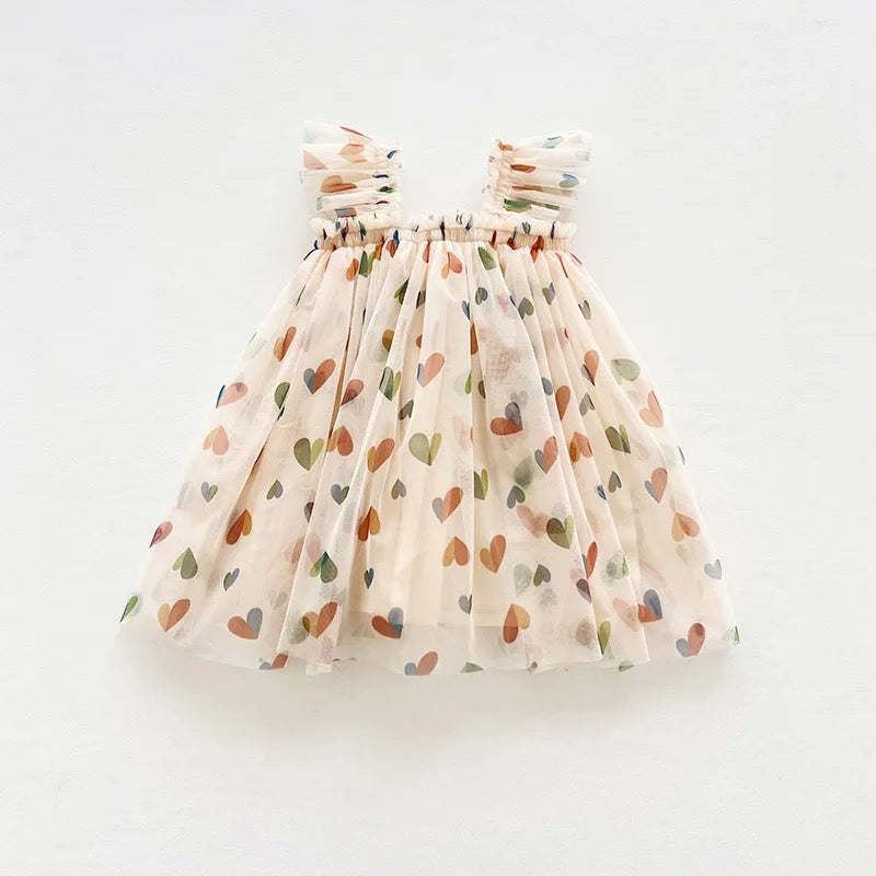 LITTLE LADY - CREAM MULTI HEART - DRESS